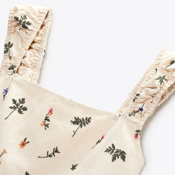 New Zara Floral Embordied Lien Dress 4786/254 - Picture 15 of 17